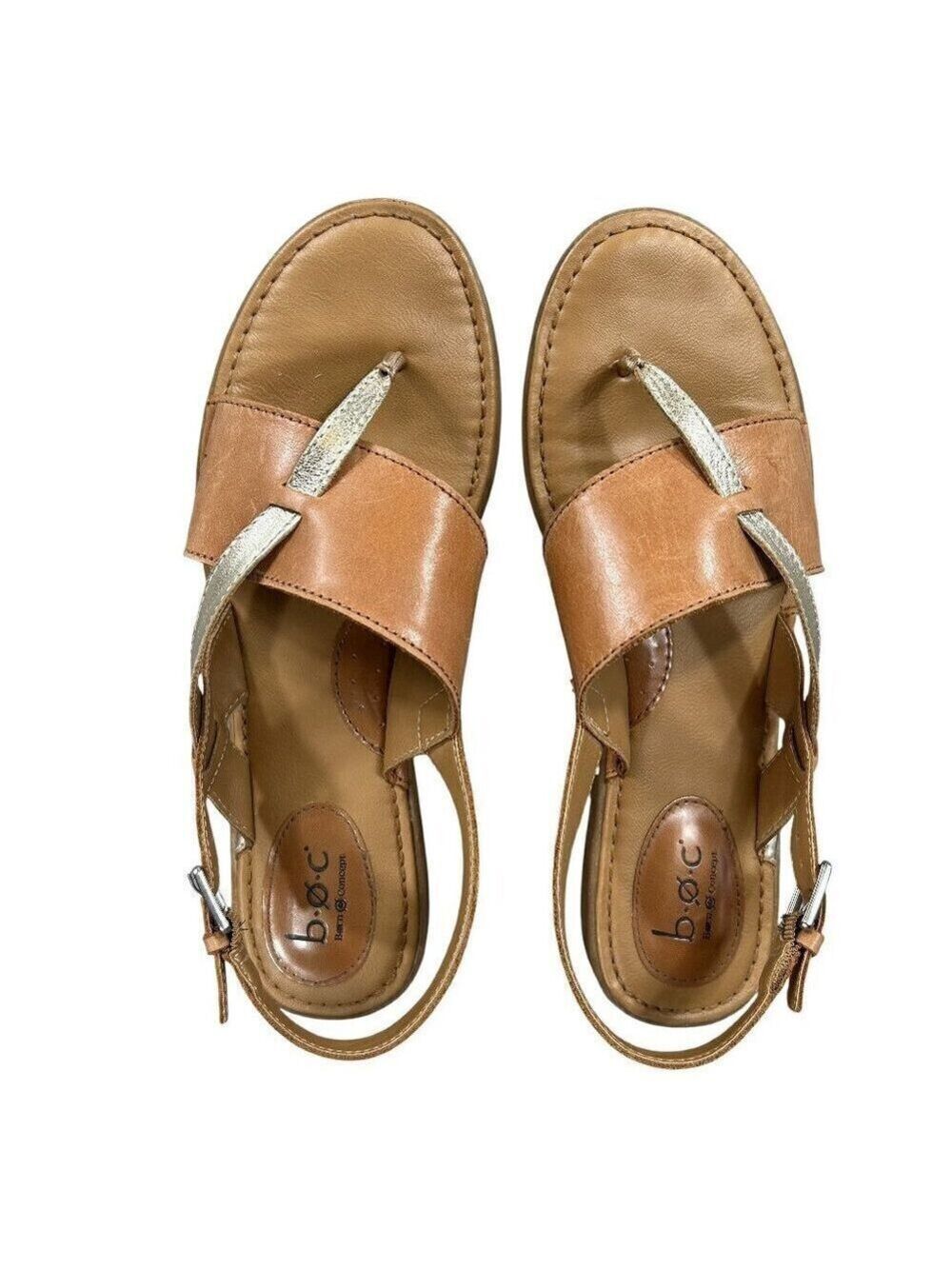 b.o.c. Born Concepts Tan Gold "Lowery" Leather Slingback Casual Sandals Size 10